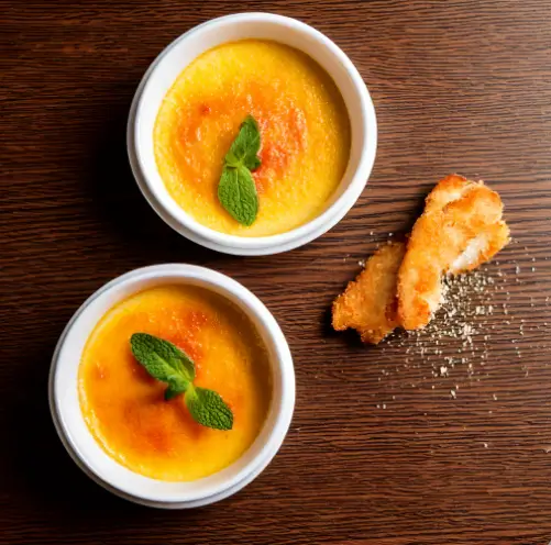 Crème Brûlée Dessert with Caramelized Sugar Topping and Crab Brulee Recipe