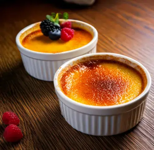 Crème brûlée and custard served in bowls for comparison