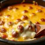 How long to cook sausage cream cheese casserole in a slow cooker with melted cheese on top