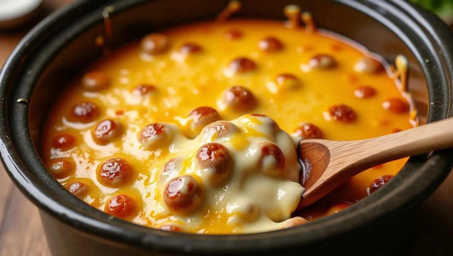 How long to cook sausage cream cheese casserole in a slow cooker with melted cheese on top