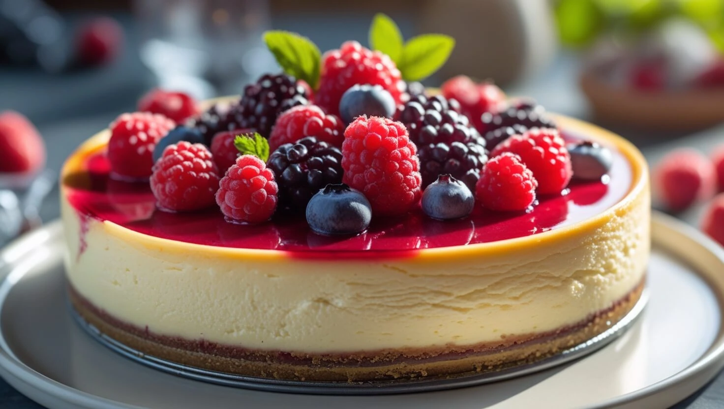 Sour cream vs heavy cream for cheesecake - A delicious finished cheesecake and recipe card