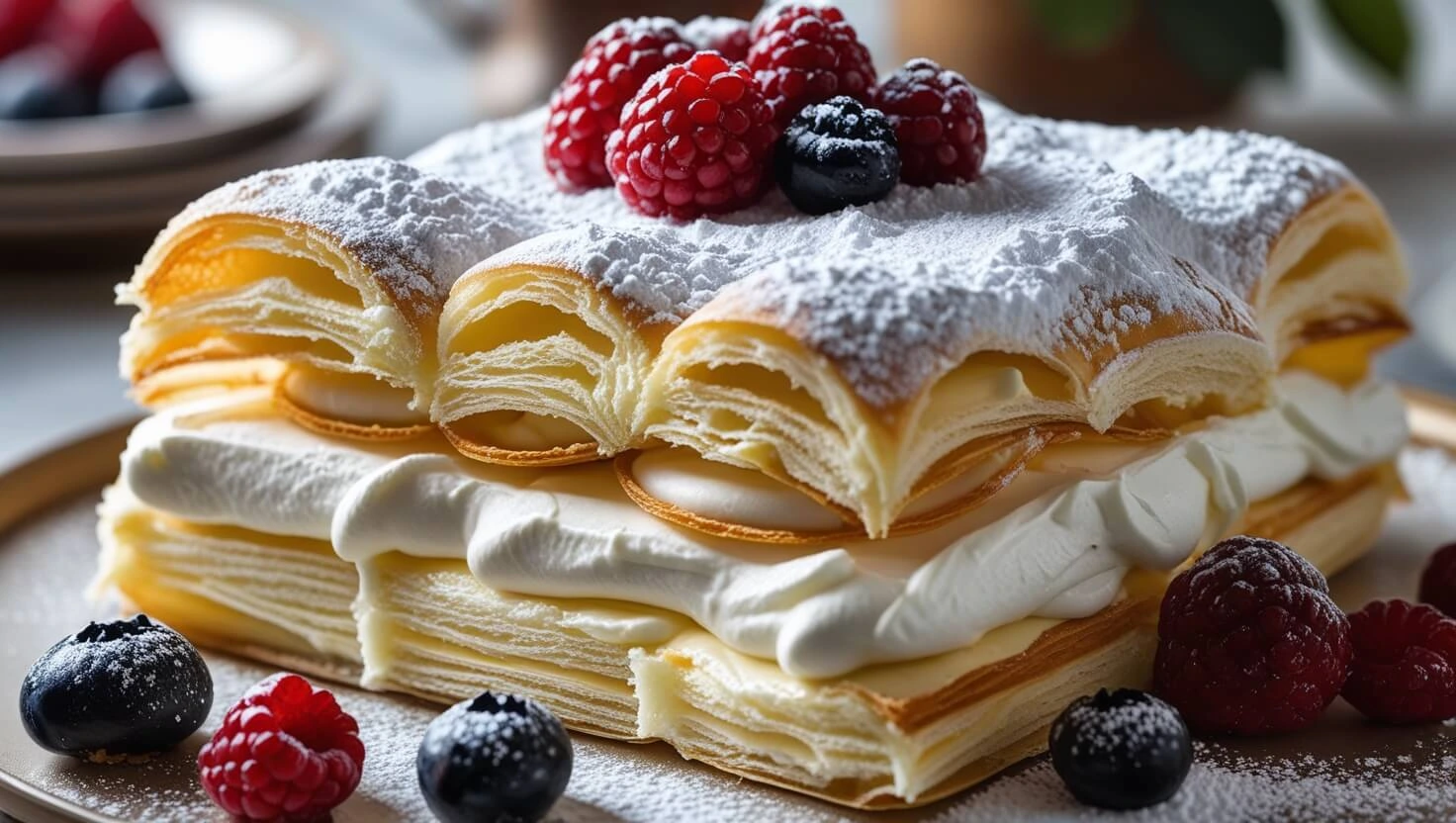 Decadent Cream Puff Cake with golden puff pastry and creamy filling