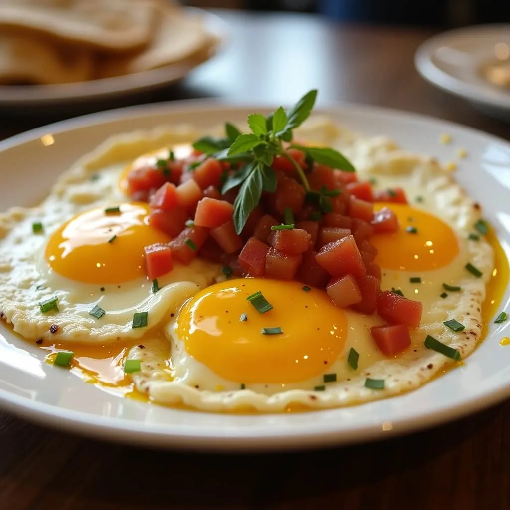 Close-up of Mexican egg dishes like Huevos Rancheros served with vibrant eggs, salsa, and tortillas, showcasing Mexican egg dishes in a daytime setting