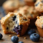 Blueberry Muffin Cookies with streusel topping on a rustic wooden surface.