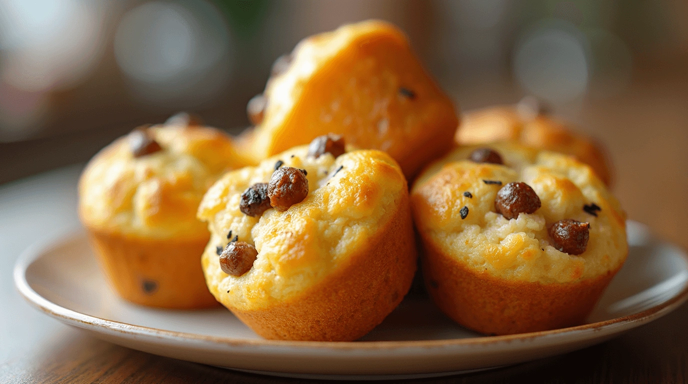 Sausage Breakfast Muffins freshly baked, golden brown, fluffy, and delicious
